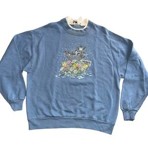Vintage 90’s Usa MORNING SUN sweatshirt large bird bath bird cottage core